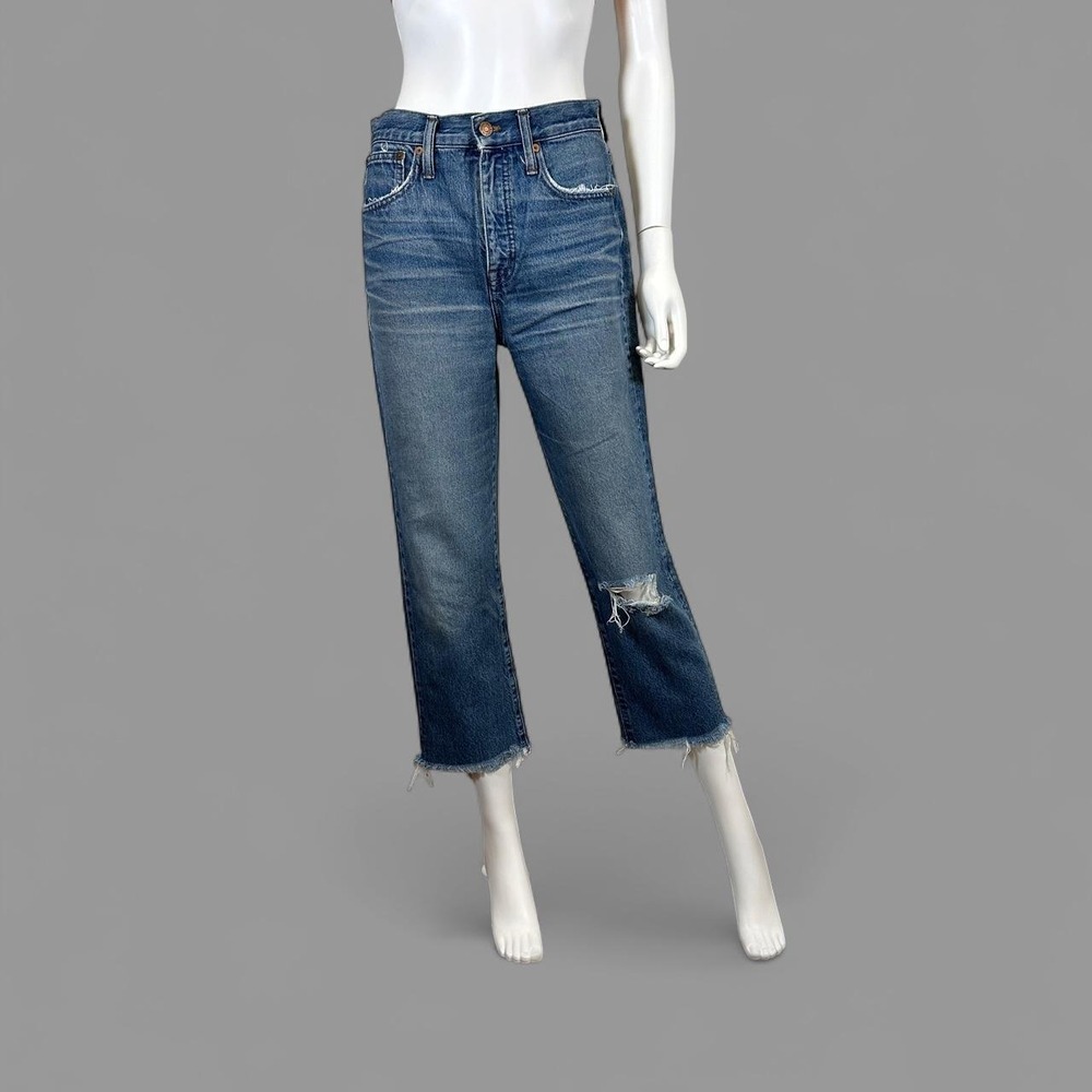 Madewell High Rise Straight Crop Jeans Distressed Raw Hem‎ Blue Denim Size 26